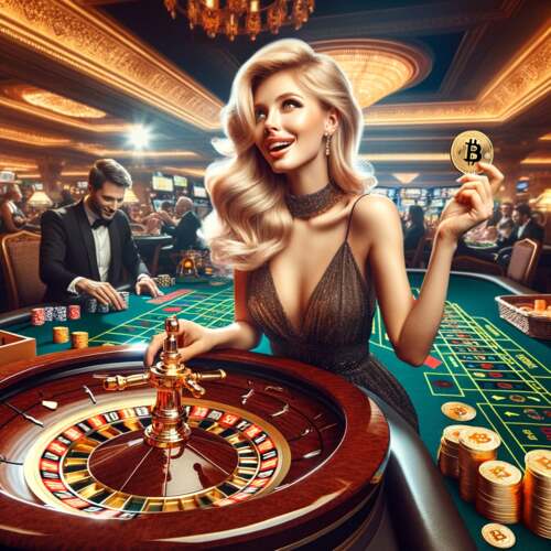 AI generated image of woman gambling BTC on the roulette table